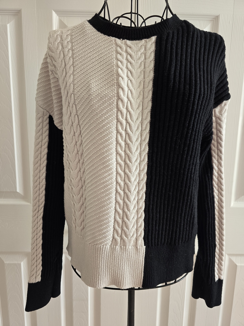 Express Black & Cream Cable-Panel Sweater